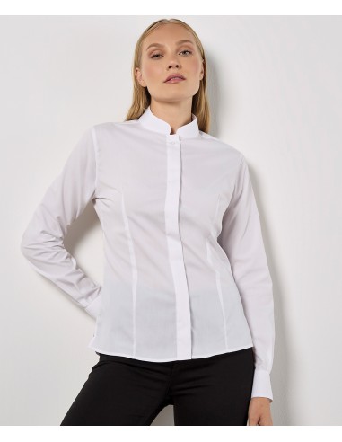 KUS-KK261-Chemise cintrée à col Mao à manches longues Femme